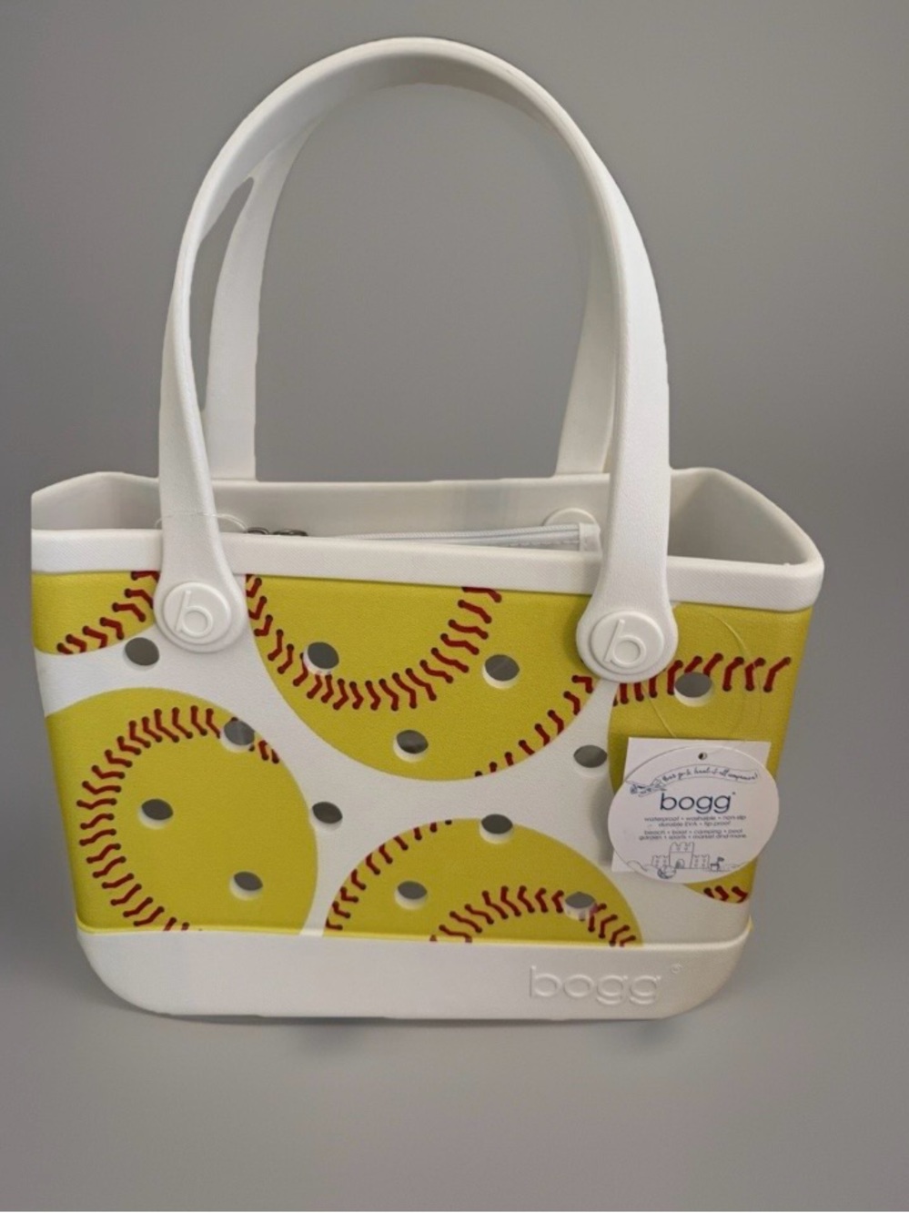 BOGG BAG Yellow and White Softball Print Tote